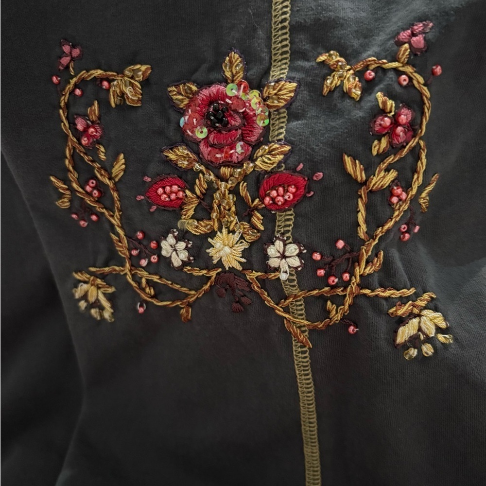 Y2K TWISTED HEARTS Charcoal Colored Women's Hoodie Sweatsuit Floral Embroidery - Picture 11 of 12